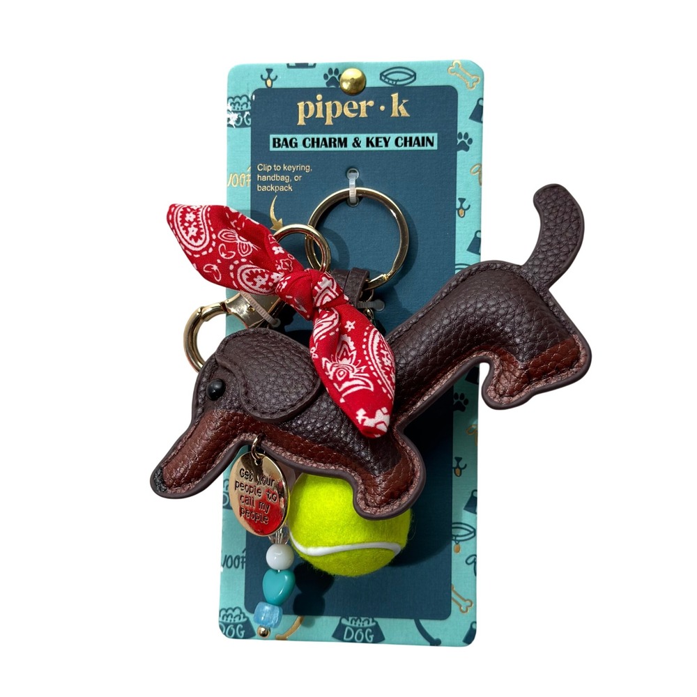 Piper K Dachshund Dog Bag Charm Keychain Red Bandana Tennis Ball NWT
